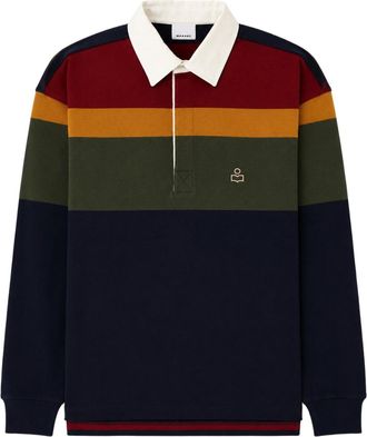Isabel Marant Brandon Long-Sleeve Striped Cotton Polo Shirt