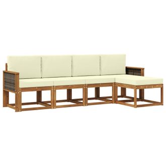 vidaXL Conjunto De Sof&aacute;s De Exterior 5 Pcs Natural Y Crema Poli&eacute;ster Vidaxl