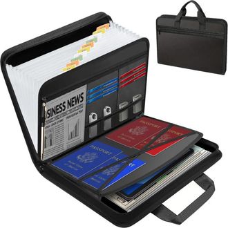OEM Portadocumentos Ign&iacute;fugo Con Asa, Tama&ntilde;o A4, 13 Compartimentos Y Cremallera, Impermeable, Gran Capacidad, Con Etiquetas