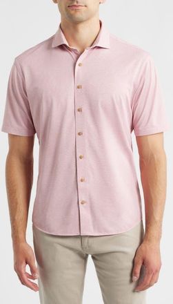 Johnnie-O Breck Hangin Out Knit Short Sleeve Button-Up Shirt in Snapper at Nordstrom, Size Xx-Large