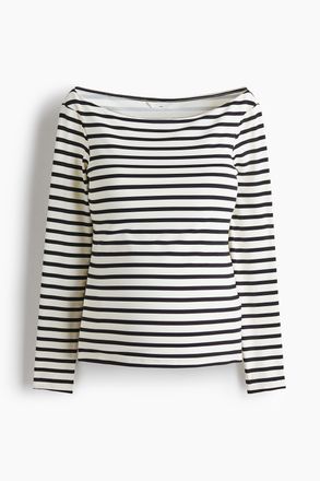 H&M MAMA Shirt mit U-Boot-Ausschnitt - Weiss/Schwarz Gestreift