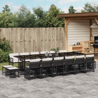vidaXL Set De Muebles Jard&iacute;n 17 Pzas Con Cojines Rat&aacute;n Sint&eacute;tico Negro Vidaxl
