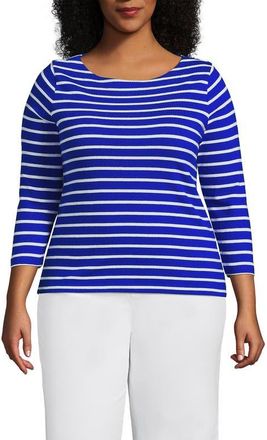 Lands End Mariner Jersey Boatneck Top in Vibrant Lapis Breton Stripe at Nordstrom, Size 1X