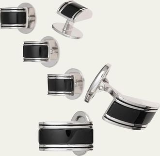 Jan Leslie Curved Onyx Cufflinks Studs Set
