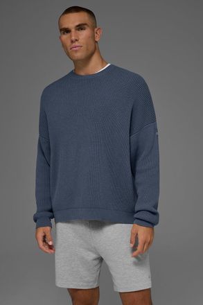 Alo | Domain Rib Knit Crewneck Sweater Top in Bluestone, Size: 2XL