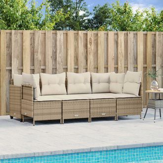 vidaXL Juego De Sof&aacute;s Jard&iacute;n Con Cojines 5 Pzas Rat&aacute;n Sint&eacute;tico Beige Vidaxl