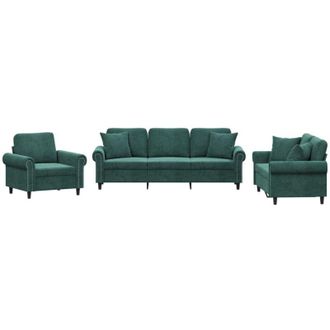 vidaXL Juego De Sof&aacute;s Con Cojines 3 Piezas Terciopelo Verde Oscuro Vidaxl