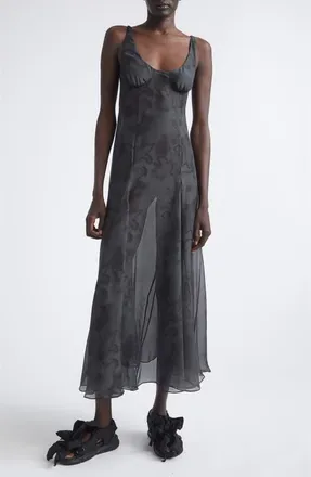 Collina Strada Pamela Sheer Silk Slipdress in Black Floral Scribble at Nordstrom, Size X-Large