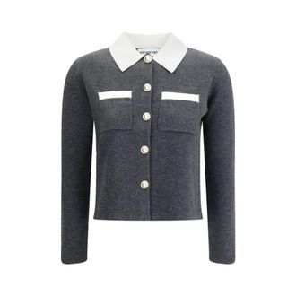 Self Portrait Cardigans, female, Gray, Size: L Contrast Collar Cardigan Vintage Style