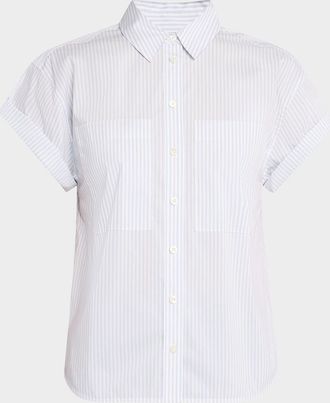 Frame Denim Stripe Short-Sleeve Button-Front Shirt