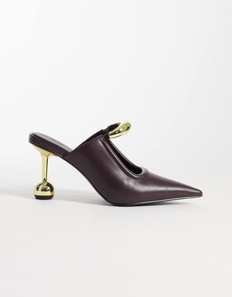 JW PEI Sofia - Sabot bordeaux intenso con tacco a sfera e dettagli in metallo-Rosso