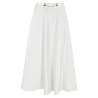 Elisabetta Franchi Midi Skirts, female, White, Size: M Skirt in duchess satin fabric with jewel logo