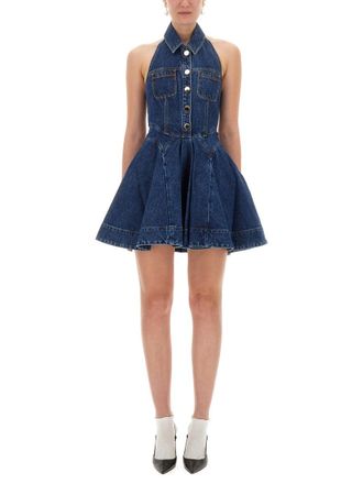 Self Portrait Denim Flared Mini Dress