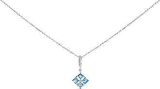House of Brilliance Sterling Silver Blue Topaz and White Sapphire Square Motif Pendant Necklace 18 Inch at Nordstrom