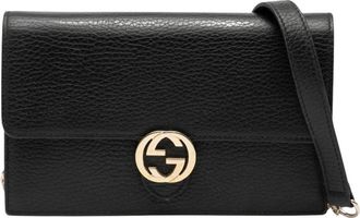 Gucci Pre-owned Cross Body Bags, female, Black, Size: ONE SIZE Pre-owned Leather Wallet on Chain