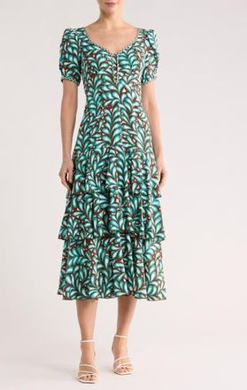 Diane Von F&uuml;rstenberg Aire Tiered Midi Dress in Seaweed Med at Nordstrom Rack, Size 10
