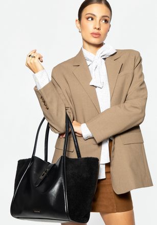 Wittchen Dames shopper met bontinzetstukken, zwart, eco-leer