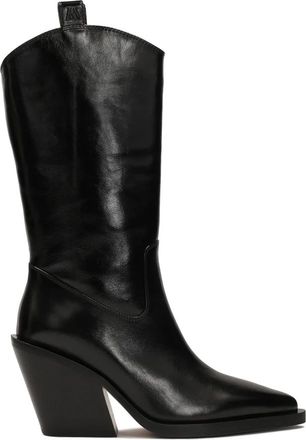 Kazar Zwarte cowboylaarzen met ronde bovenkant - Dames - Cowboylaarzen - Zwart - 40 EU - Leer - Schoenen