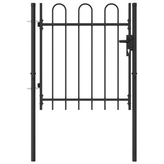 Berkfield Home Fence Gate Single Door with Arched Top Steel 1x1 m Black