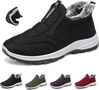 Generic Womens Winter Snow Boots Arch Support Walking Lined Comfortable Solid-Colour Non-Slip Warm Ankle Booties with Fur Lined (Black,6.5)