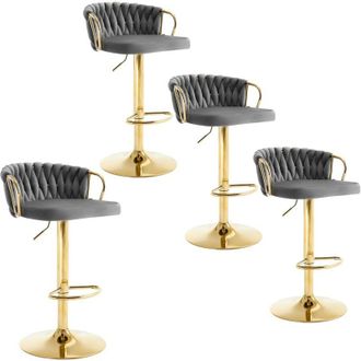 Woltu Set 4 Sgabelli da Bar con Schienale e Altezza Regolabile,Grigio scuro - Woltu