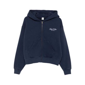 Sporty & Rich Zip-throughs, female, Blue, Size: XS Logo-embroidered Zip-up Hoodie