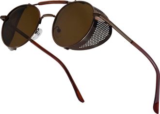 XFentech Steampunk Sunglasses - Classic Fashion Round Polarized Sunglasses Vintage Polarized Sunglasses, A1 Brown Frame - Brown Lenses