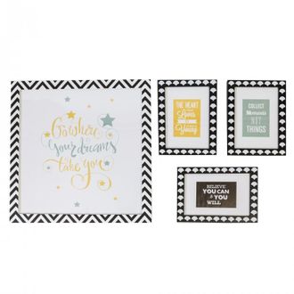 Muemue Cuadros set de 4 infantiles mdf blanco y negro 22 x 16/ 38 x 40cm