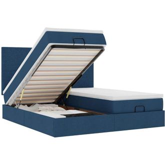 vidaXL Estructura De Cama Otomana Con Colchones Tela Azul 160x200 Cm Vidaxl
