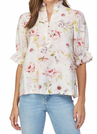 Fate Ruffle Stand Collar Floral Blouse In English Roses