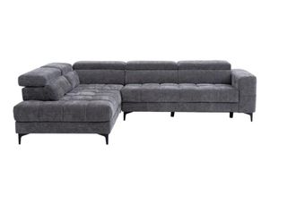 VENTE-UNIQUE.COM Sof&aacute; rinconera poli&eacute;ster 5 plazas gris antracita 298x211.5cm