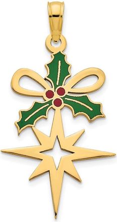 Diamond2Deal 14k Yellow Gold Epoxy Holly and North Star Pendant