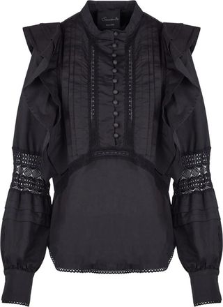 Souvenir Blouse met ruches - Dames - Blouses - Zwart - M - Katoen - Overhemden