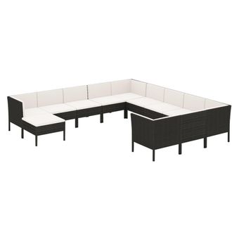 vidaXL Set De Muebles De Jard&iacute;n 12 Pzas Cojines Rat&aacute;n Sint&eacute;tico Negro Vidaxl