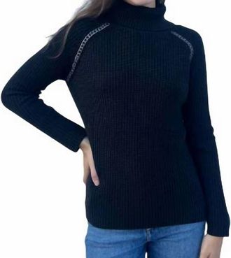 Elliott Lauren Mock Neck Sweater With Chain Detail In Black