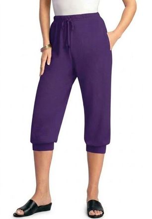 Roaman's Plus Size Soft Knit Capri Pant With Drawstring Waist in Midnight Violet at Nordstrom, Size Medium