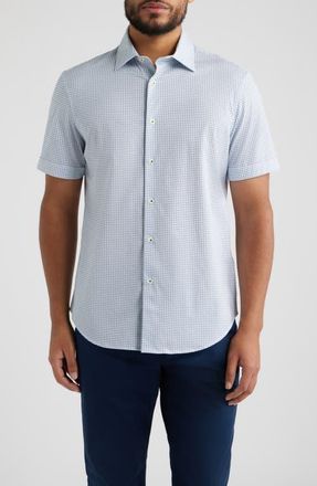 Bugatchi Miles OoohCotton Neat Dot Print Short Sleeve Button-Up Shirt in White at Nordstrom, Size Xxx-Large