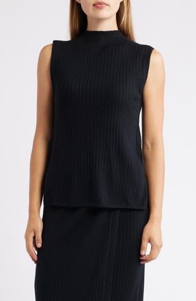 Anne Klein Sleeveless Wool Mock Neck Sweater in Anne Black at Nordstrom, Size Xx-Small