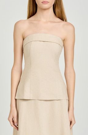 Wayf x Hannah Lovey Porter Delaney Strapless Linen Blend Peplum Top (Nordstrom Exclusive) in Natural at Nordstrom, Size X-Large