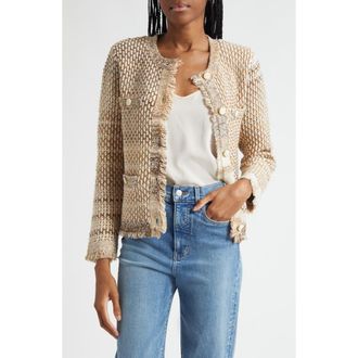 Veronica Beard Sariyah Cotton Blend Knit Jacket in Desert Khaki Multi at Nordstrom, Size X-Small