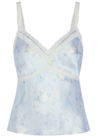 LoveShackFancy Loveshackfancy Lirena Floral-print Silk Cami top - Light Blue - S (UK8-10 / S)