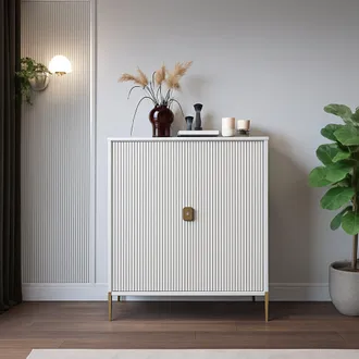 Dmora Credenza Wallis, Madia Cassetti, 4 Ripiani, Apertura Battente, 104x40x129h Cm Beige