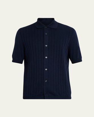 Brunello Cucinelli Mens Cotton Rib Short-Sleeve Shirt