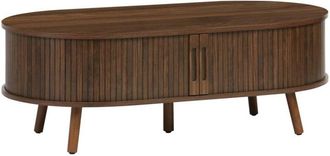 Sweeek Coffee table with sliding doors and grooved wooden-effect compartments, Legacy, Walnut, 110x59x39 cm