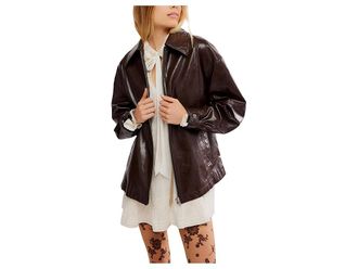 Free People We The Free Sloane Vegan Leather Jacket Womens Jacket Chocolate : MD (Womens 8-10), Polyurethane/Viscose