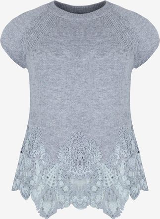 Ermanno Scervino Kurzarm-Pullover aus Kaschmir und Spitze