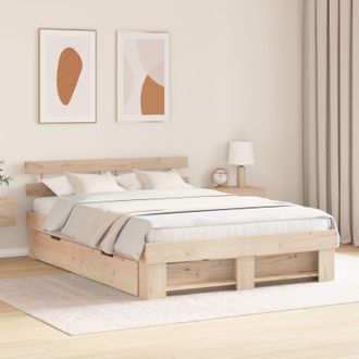 Berkfield Home with Drawer with Headboard with Storage Brown 140 x 200 cm Solid pine wood