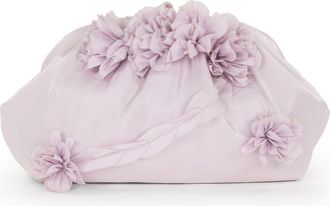 Badgley Mischka Violet Jacquard Satin Floral Applique Pouch Clutch in Lilac at Nordstrom, Size Medium