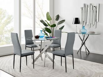 Furniturebox Novara 100cm Round Dining Table & 4 Milan Black Leg Chairs in Grey