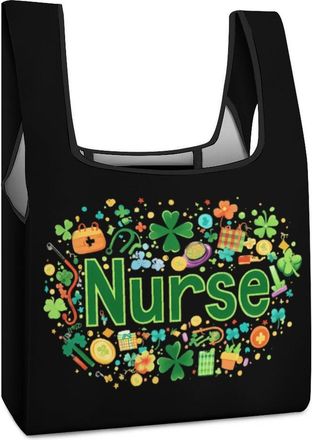 Generic St. Day And Patricks Nurse Reusable Shopping Bags Lightweight Foldable Grocery Bag Polyester Washable Tote Bag